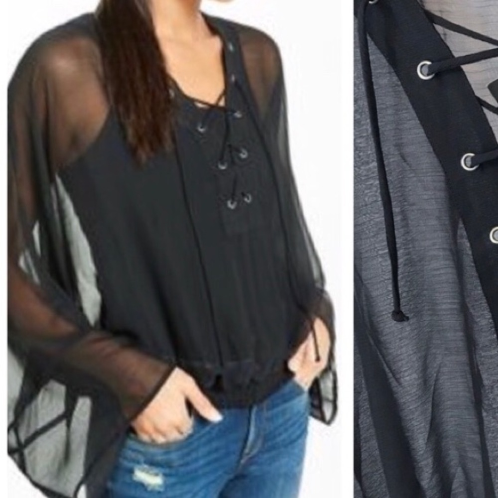 Express Dolman Sleeve Black Sheer Blouse - Picture 1 of 6